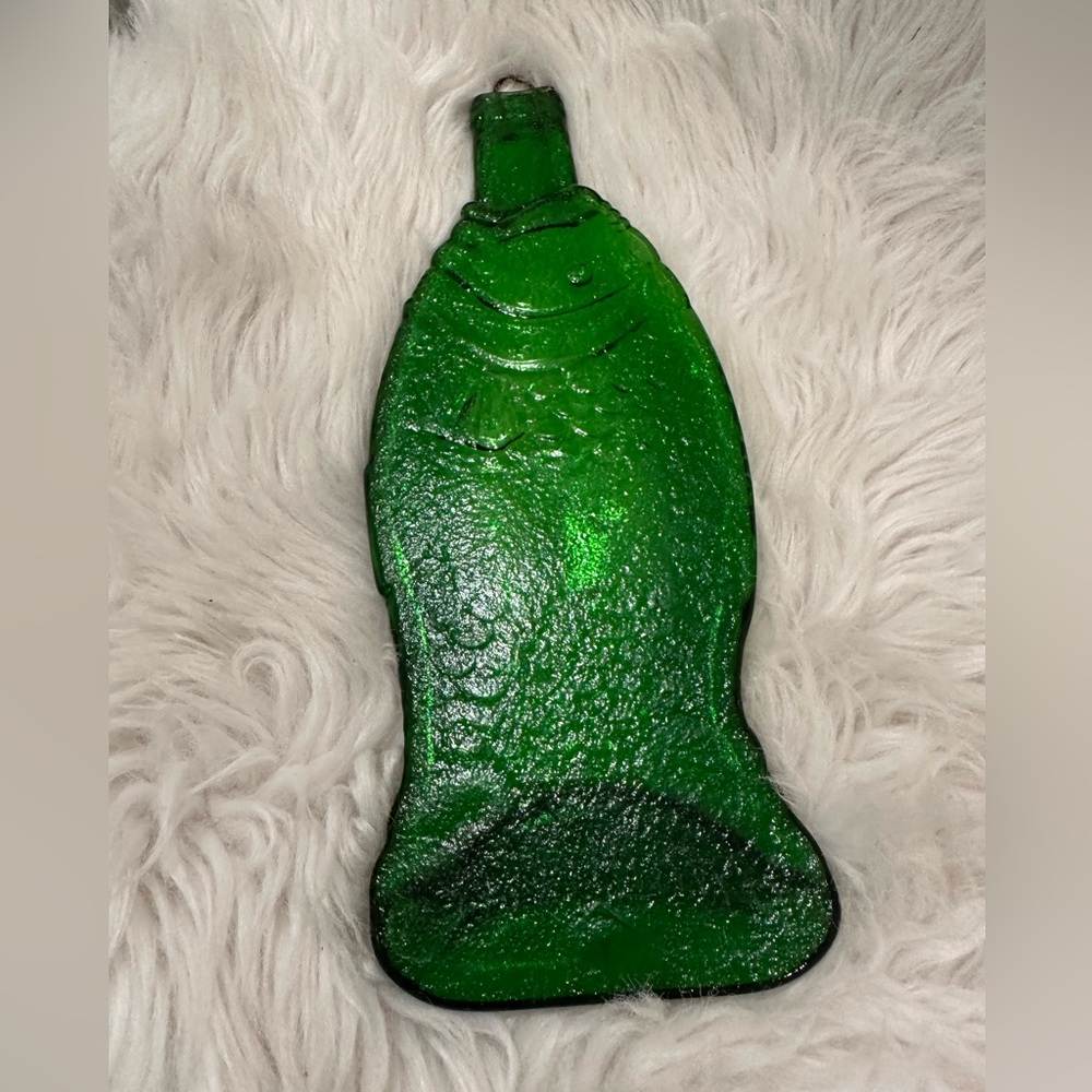 Vintage 1960's Federal Glass Green Figural Fish Frascati Wine Bottle Flattened